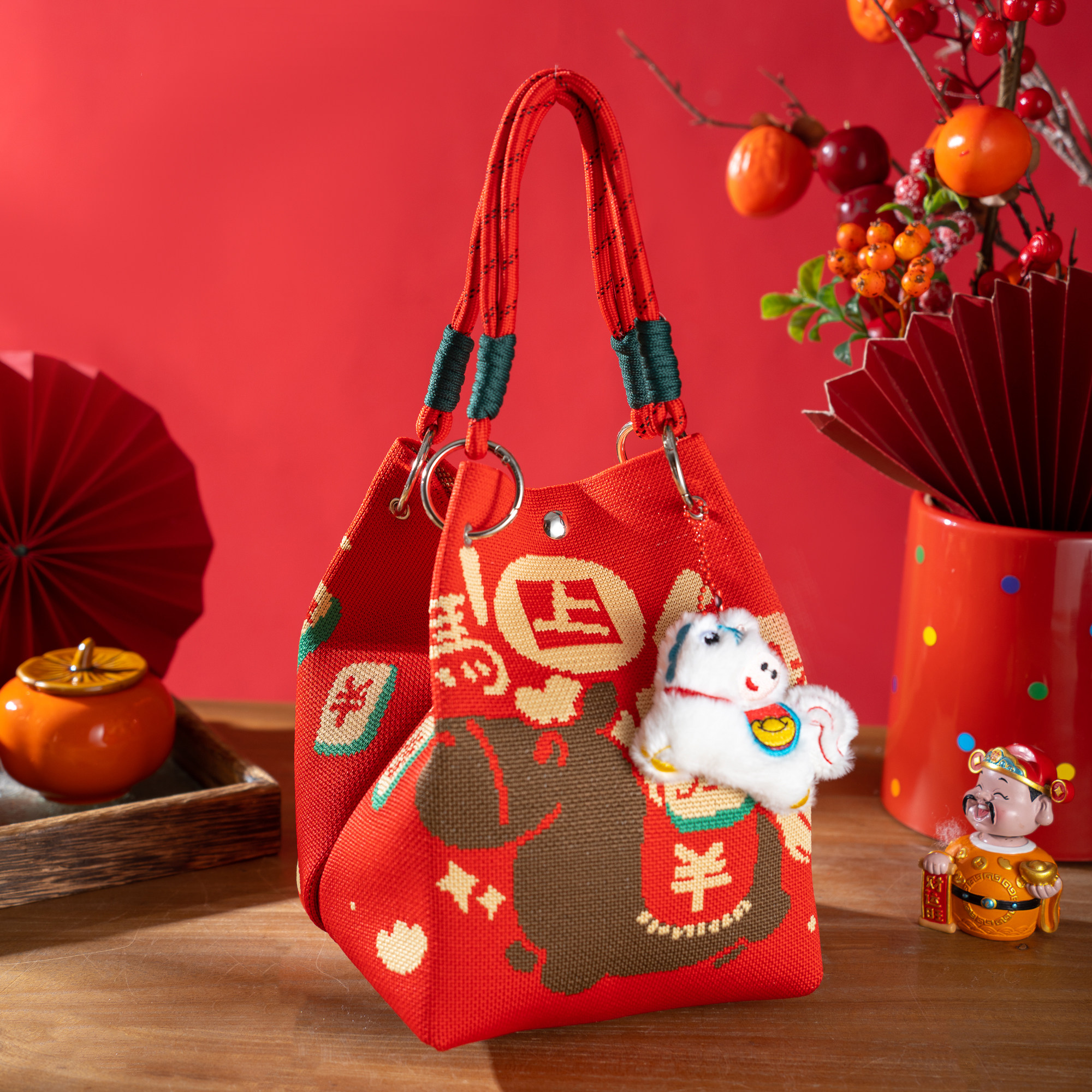 新款2026马年新年招财针织手提春节大容量公司活动伴手礼包包袋,节庆用品/礼品,春节礼盒,淘宝优惠券,粉丝福利购,淘宝优惠卷