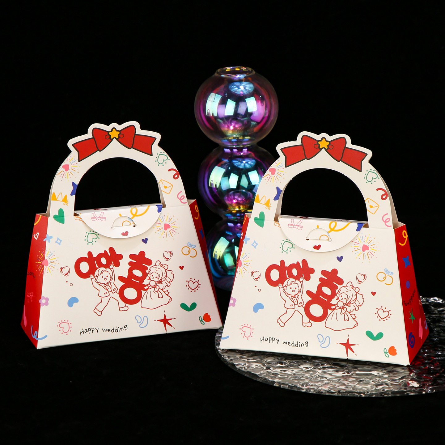 2026新款卡通喜糖盒子可爱手绘结婚喜糖果盒手提婚礼桌糖喜糖盒子