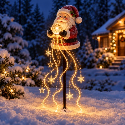 圣诞老人月亮地插圣诞节雪人装饰品灯串跨境爆款Santa Claus moon