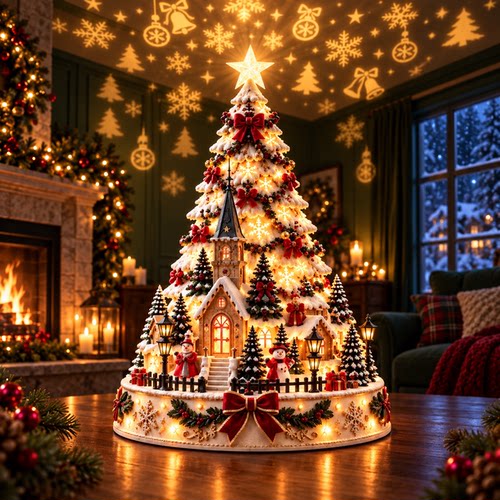 圣诞村投影中心装饰圣诞节日氛围感圣诞树摆件 Christmas Village