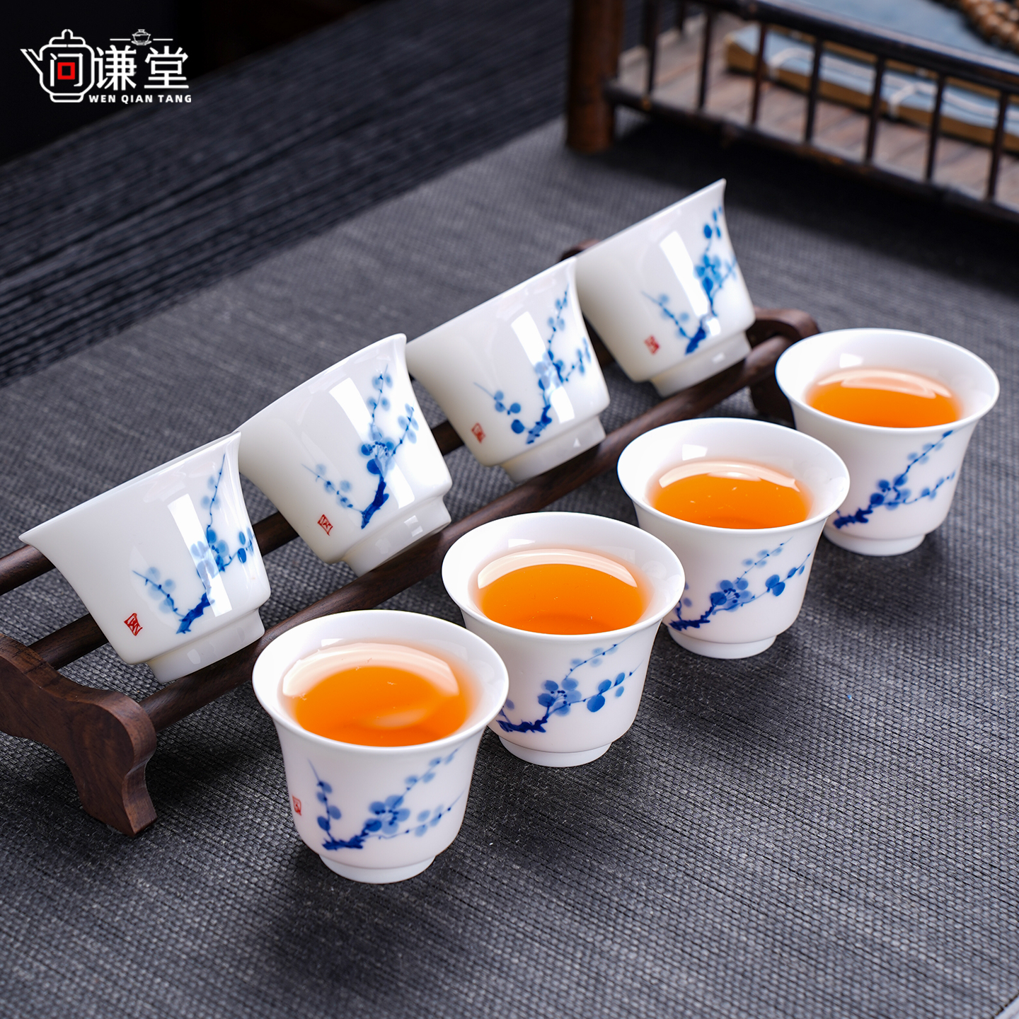 高档德化白瓷手绘功夫小茶杯6只套装陶瓷茶具客人喝茶茶碗品茗杯