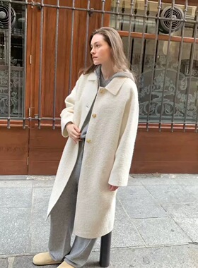 韩国原单东大门2025秋冬新款时尚百搭宽松显瘦羊毛大衣中长款外套