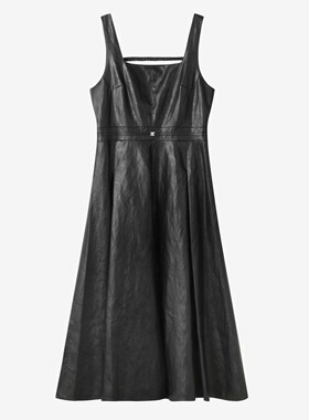 韩国原单DWll25年秋冬新款女装黑色无袖吊带PU简约宽松百搭显瘦