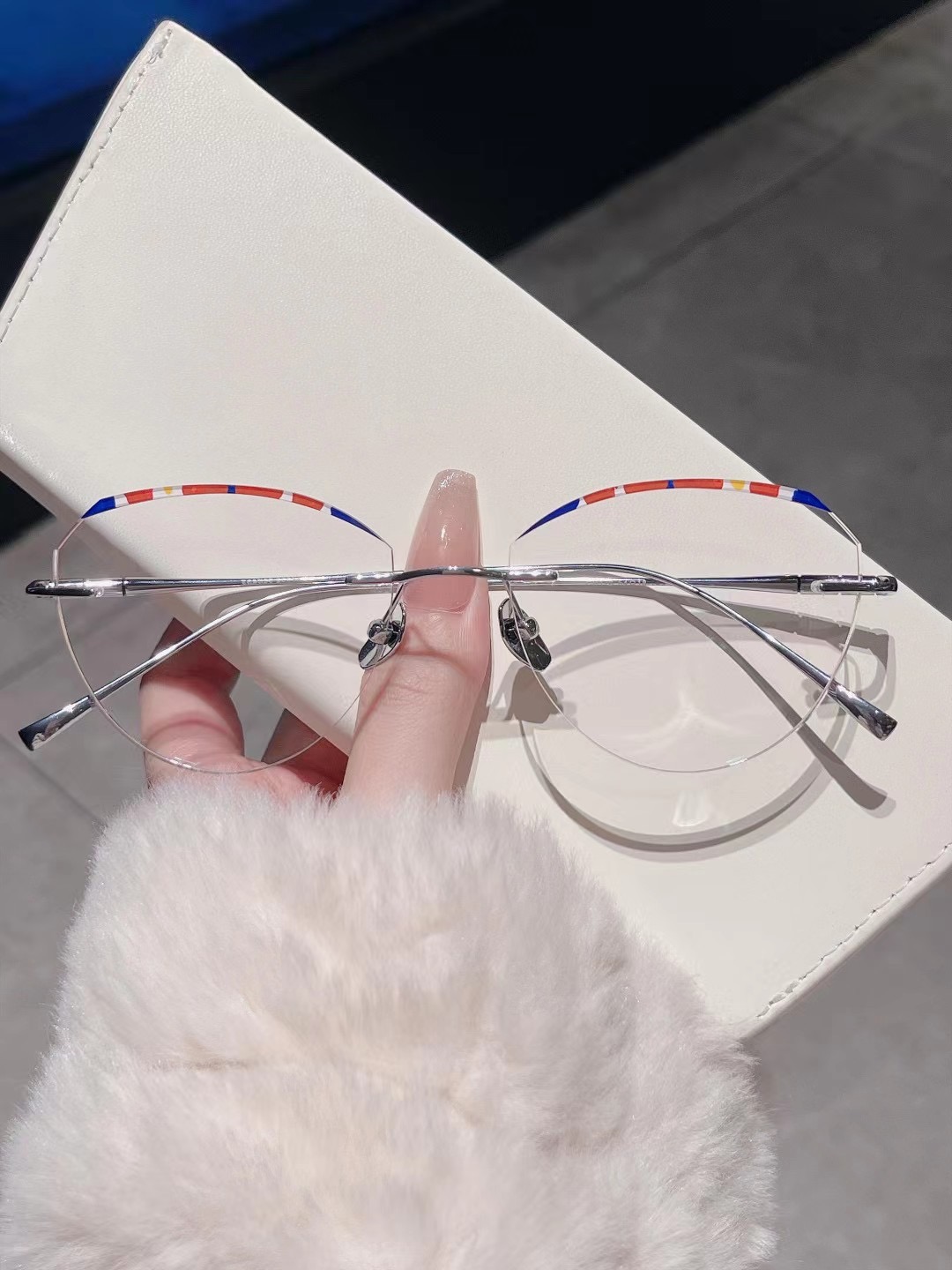 珐琅彩无框钻石切边女款配平光防蓝光高度数国风时尚定制成品眼镜