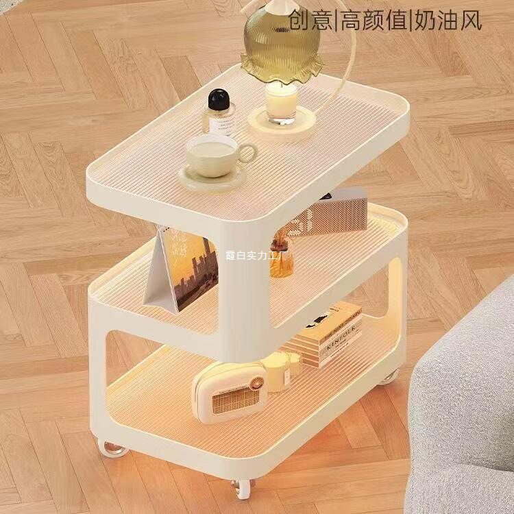 沙发边几奶油客厅移动茶几现代小推车床头置物架边柜中古玻璃边几