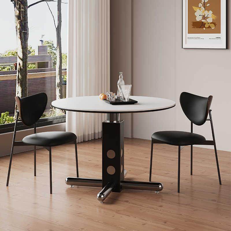 黑色圆桌家用客厅不锈钢铝合金中古风波尔卡圆形岩板实木餐桌,电子元器件市场,其它元器件,淘宝优惠券,粉丝福利购,淘宝优惠卷
