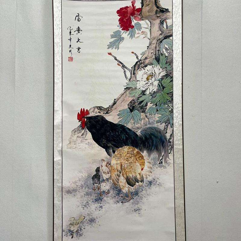 仿古宣纸中堂画工笔画办公室挂画装饰画动物鸡国画紫光灯画