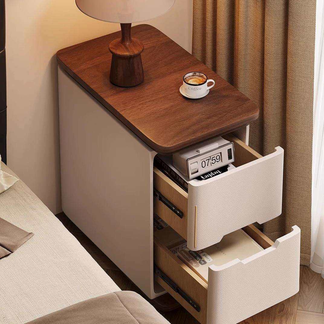 实木极窄床头柜免安装2025新款家用卧室奶油风床边收纳柜置物柜子