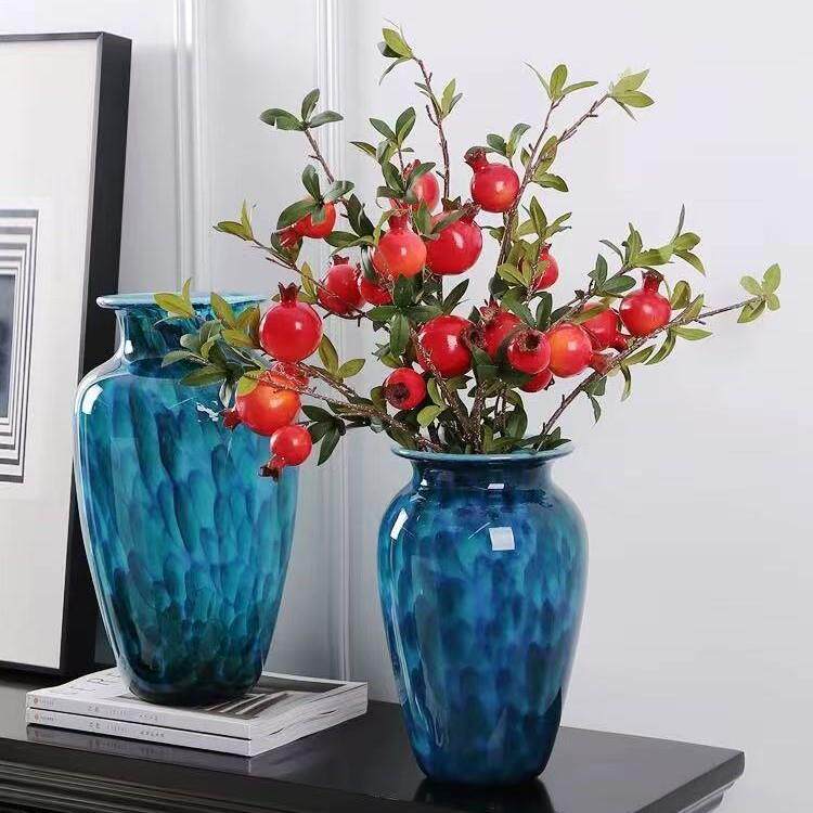 孔雀蓝琉璃厚实玻璃花瓶摆件客厅插花客厅玄关样板间售楼部花器