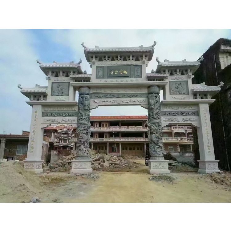 厂家现货石雕牌坊公园花岗岩石牌楼农村三门五楼石牌坊景区山门