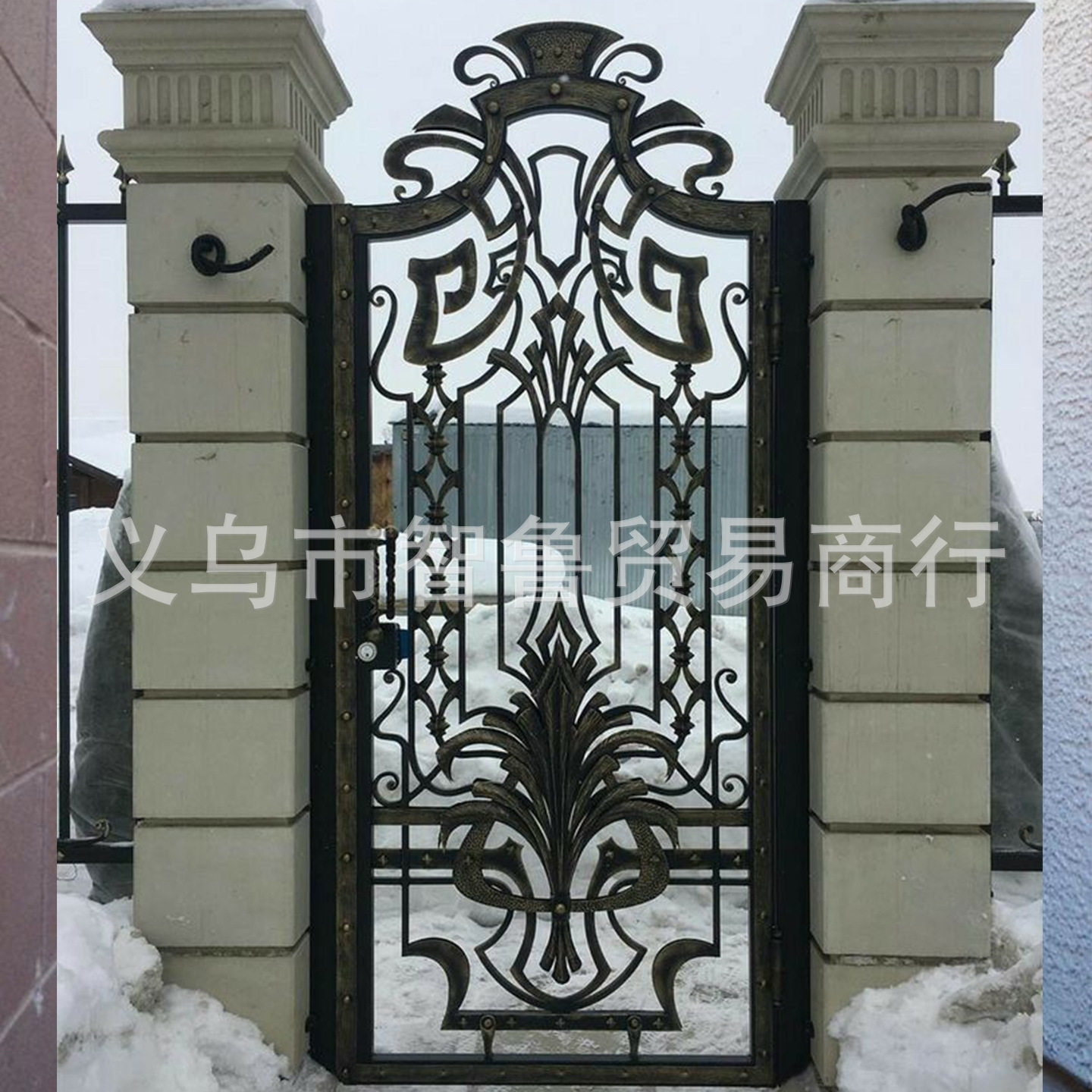 锻打工艺欧式铁艺大门庭院入户门花园单开小门外贸对开平移门