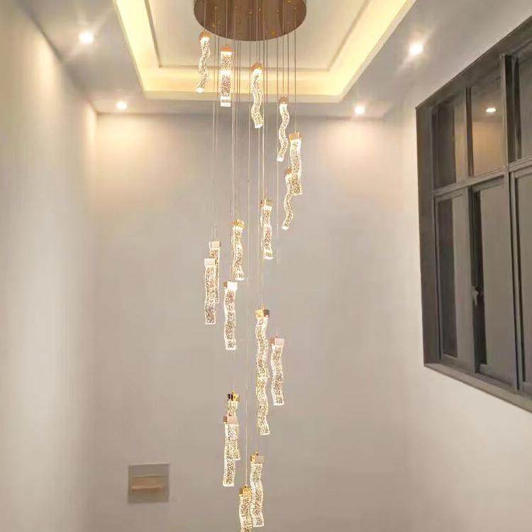 水晶楼梯吊灯新款后现代简约别墅挑高楼中楼复式旋转楼梯间长吊灯