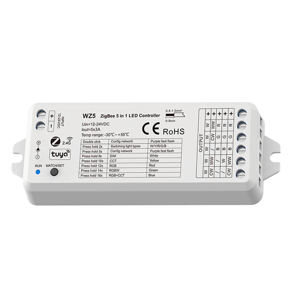 ZigBee+RF5合1恒压LED控制器RGBRGBWRGB+CCT⾊温单⾊LED灯带WZ5
