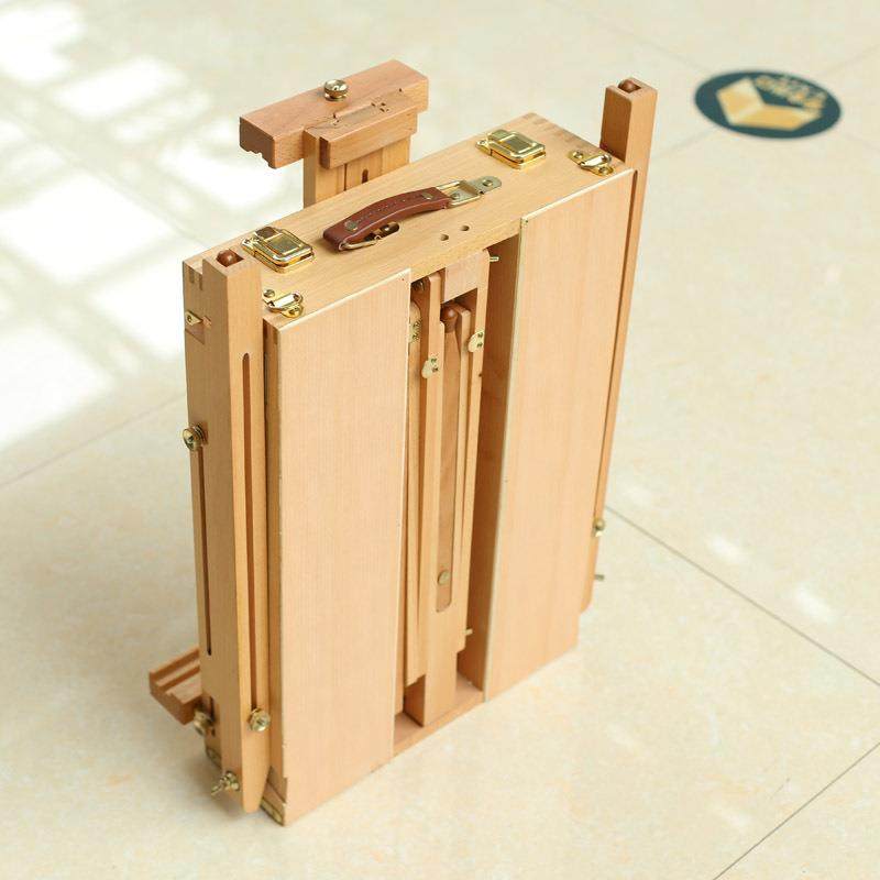 意大利高档红榉木男士写生油画箱便携式木制油画架可折叠收缩