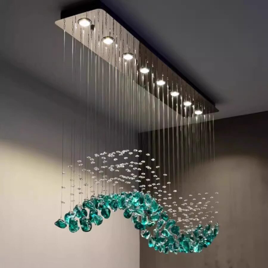 创意波浪形石头吊灯高级餐厅包厢玄关茶室吧台长方形吊线灯具