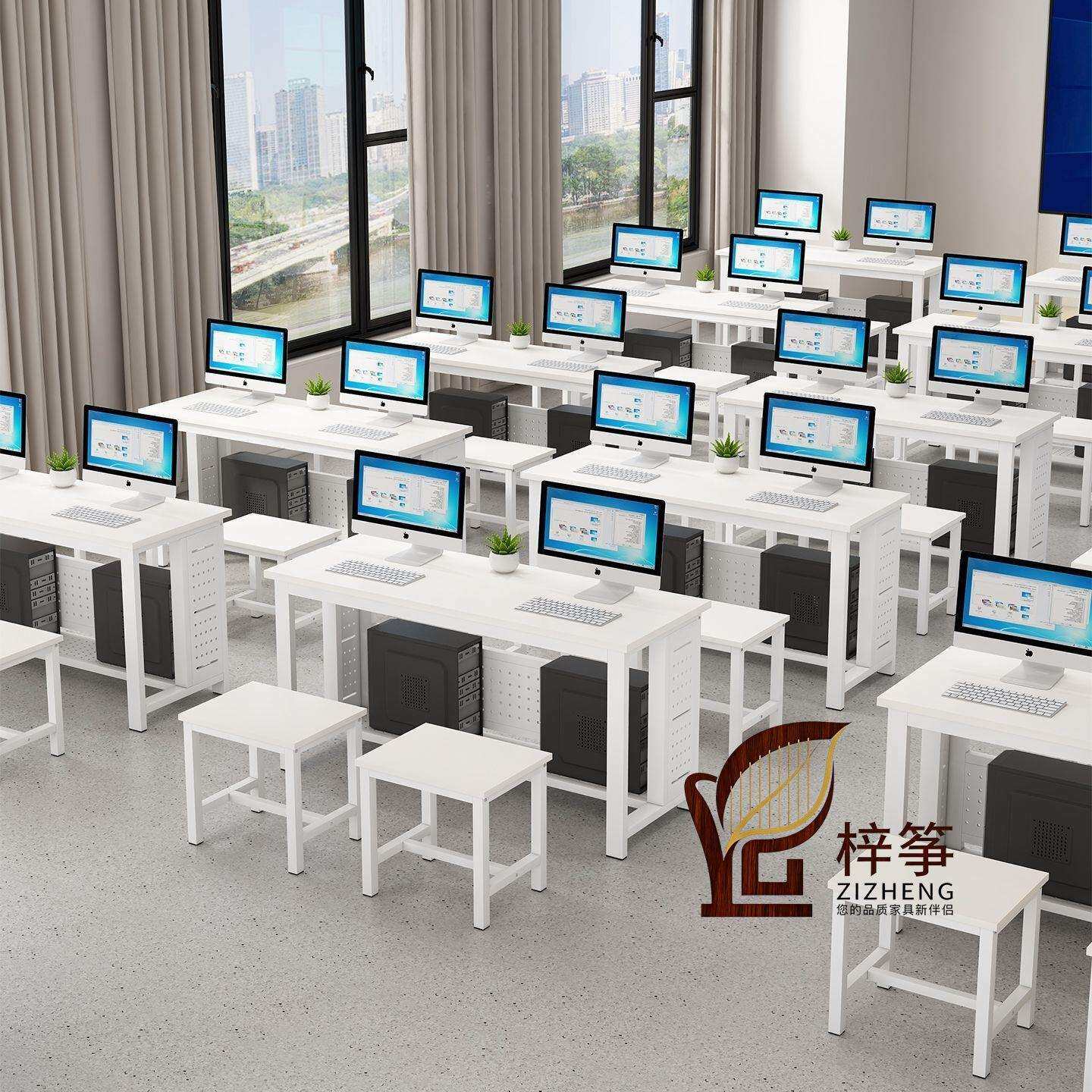 学校机房专用电脑桌椅学校培训室机房电脑桌单人双人语音桌微机室