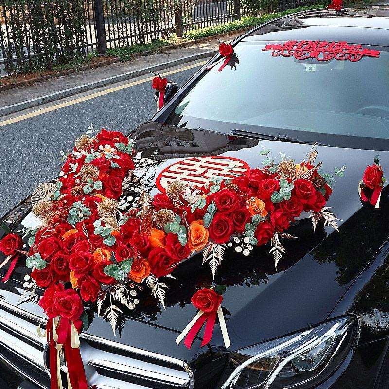 婚车装饰仿真花主婚车车头主婚花套装车队布置头车结婚礼花车