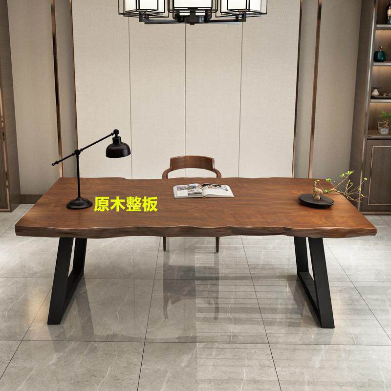 美式实木办公桌单人台式电脑桌双人不规则大板书桌家用小户型餐桌