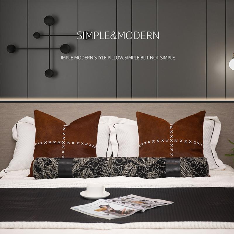 现代简约黑棕系列轻奢抱枕高档样板间多件套组合床尾巾搭毯