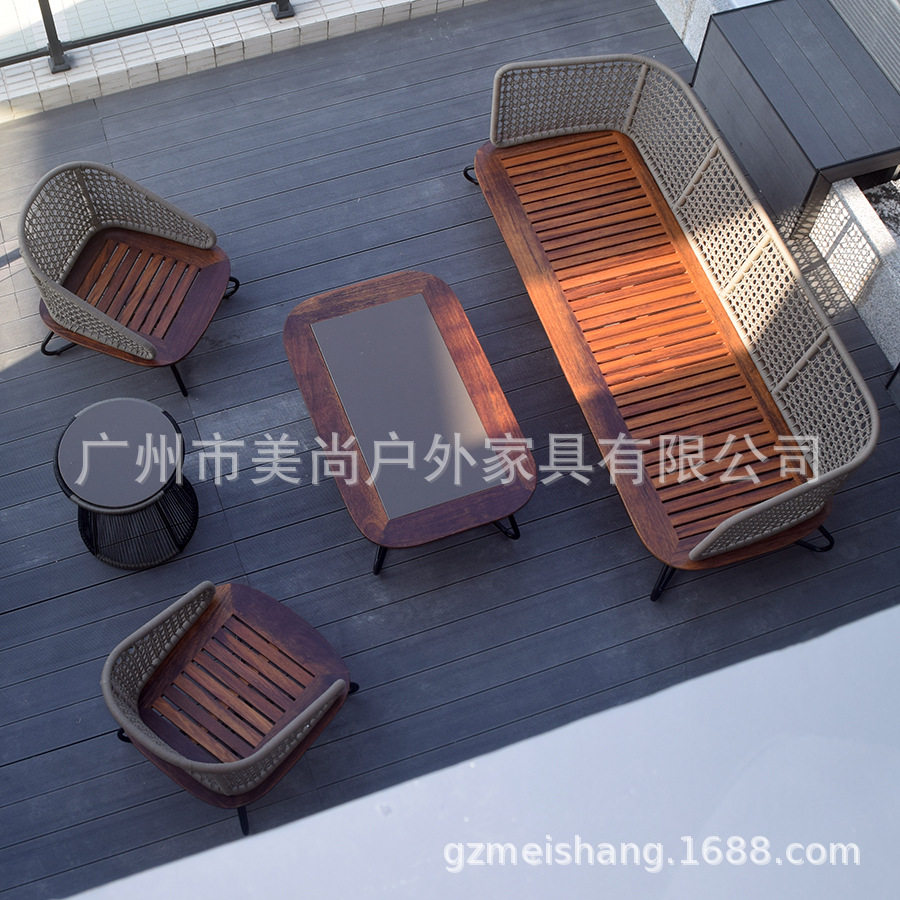 北欧风格编绳户外沙发 组合式绳编沙发 可来图来样选购