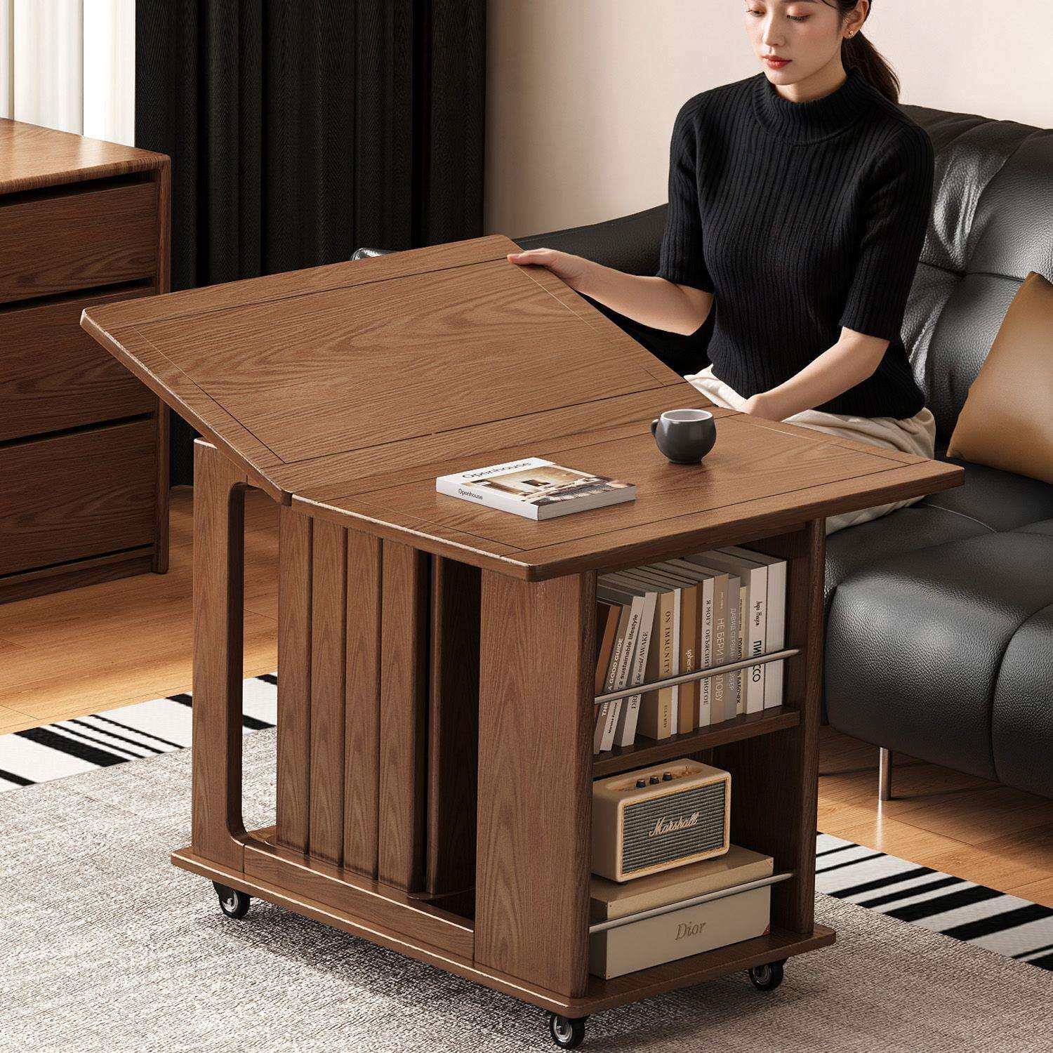 移动折叠实木茶几沙发边柜可叠放凳子边桌茶桌小推车多功能边几