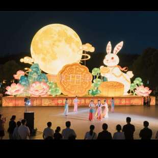 中秋节大型花灯嫦娥玉兔造型灯彩灯灯笼景区庙会灯会广场商场亮化