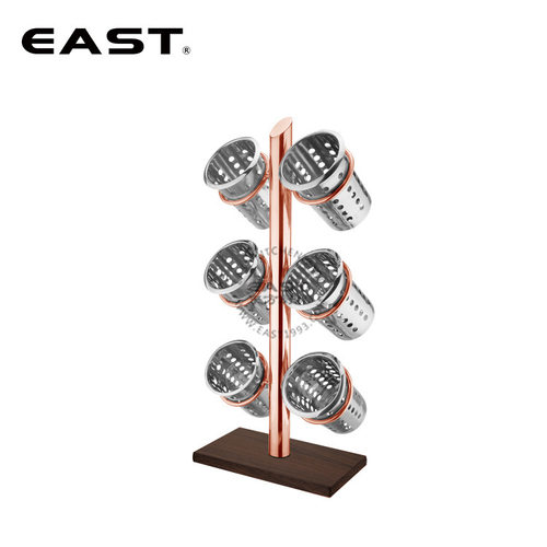 不锈钢（木纹)镀金六格刀叉筒架【EAST东方厨具】