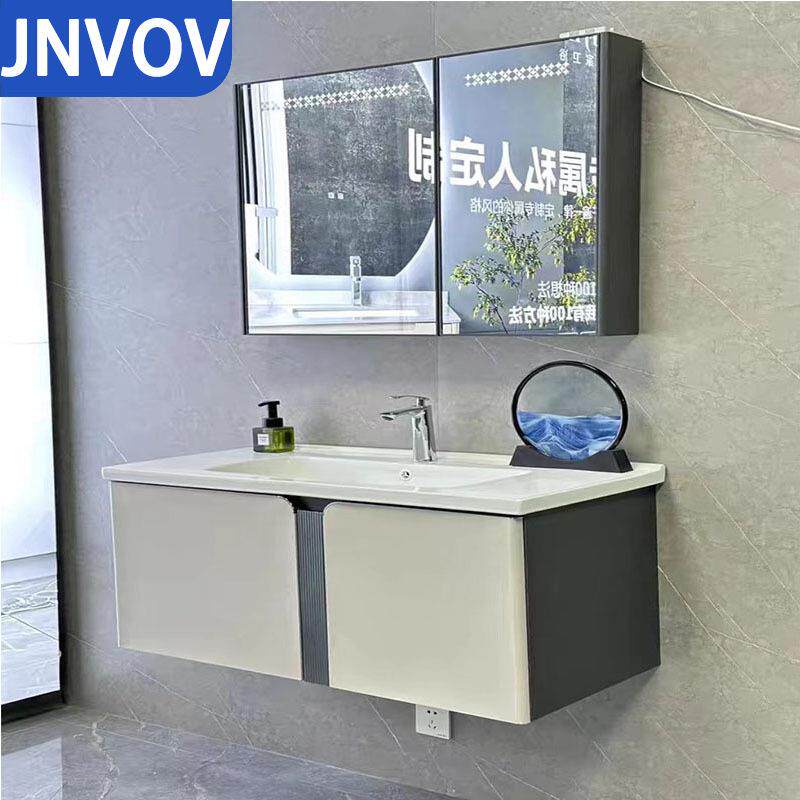 卫生间蜂窝铝浴室柜组合不锈钢太空铝一体陶瓷盆洗漱台防水挂墙式