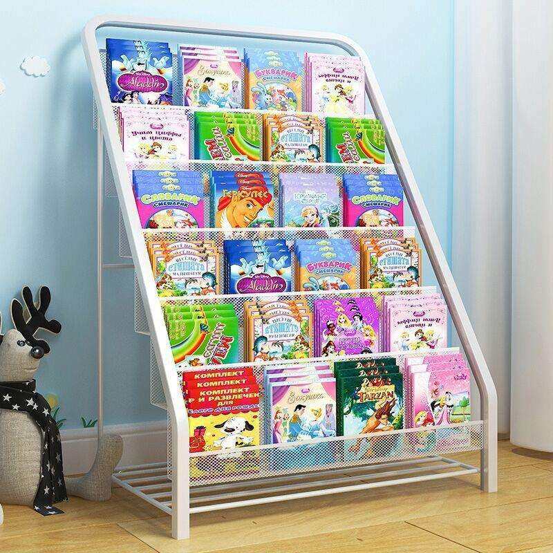 儿童书架绘本架书柜铁艺书架简易收纳架家用落地置物架宝宝书报架