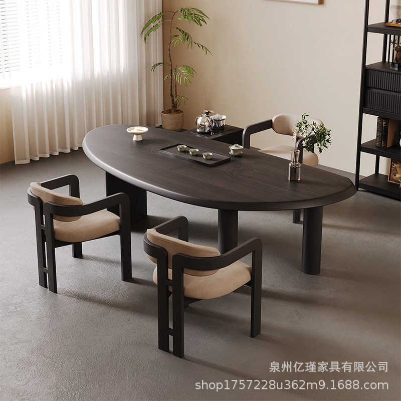 实木茶桌组合简约办公功夫泡茶桌创意客厅异形茶台弧形实木茶台