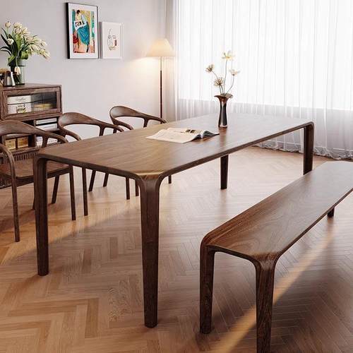 胡桃木餐桌实木新中式轻奢简约桌椅组合现代家用小户型原木书桌