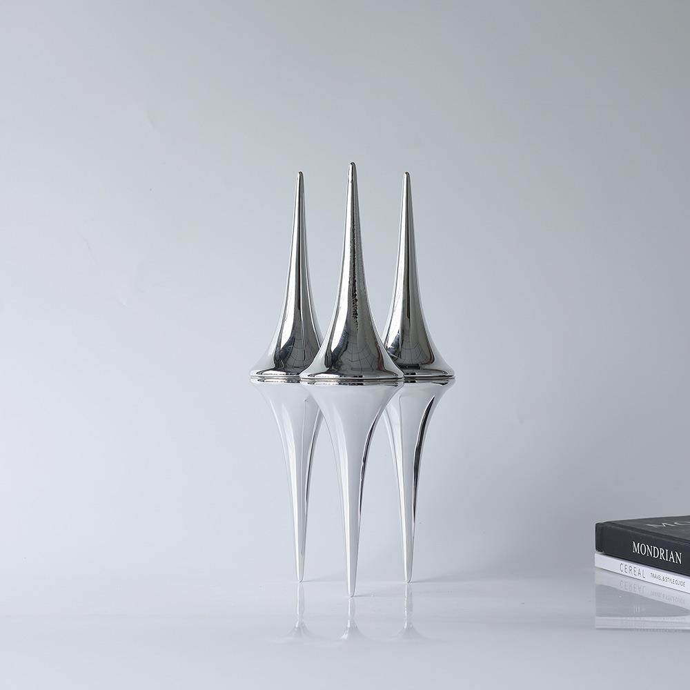 抽象艺术倒影锥体金属雕塑摆件样板间售楼处大堂洽谈区创意装饰品