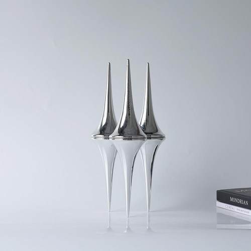 抽象艺术倒影锥体金属雕塑摆件样板间售楼处大堂洽谈区创意装饰品