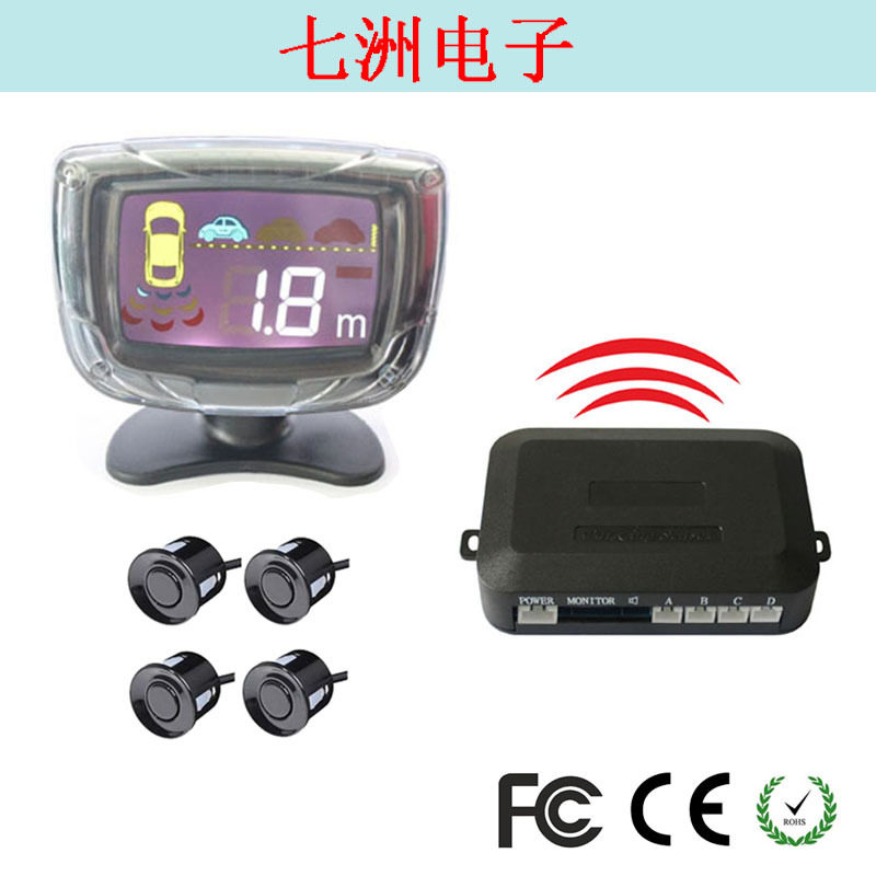 厂家内置无线液晶四探头倒车雷达主机跟显示屏无线连接PZ312-W