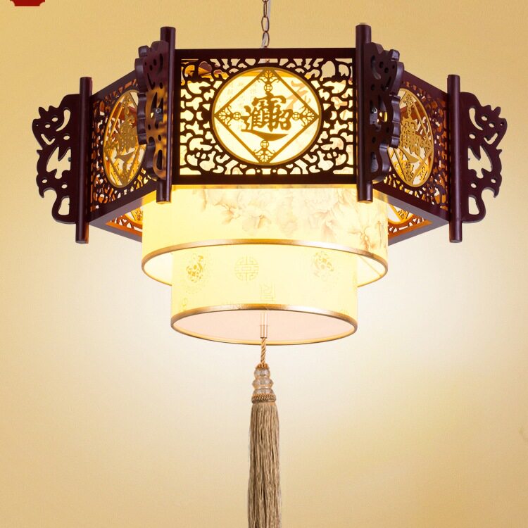 中式仿古吊灯实木六角中国古风餐饮茶楼饭店包间灯笼进宝灯具