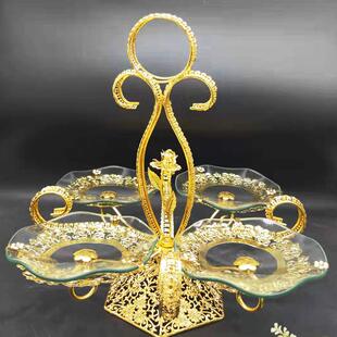 欧式轻奢复古可转动四碟创意果盘家用客厅水果盘装饰品摆件盆