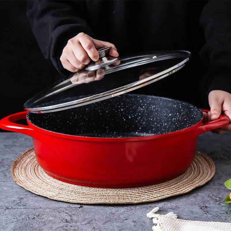 波浪麦饭石火锅汤锅不粘锅家用火锅锅具三汁焖锅电磁炉焖锅专用锅