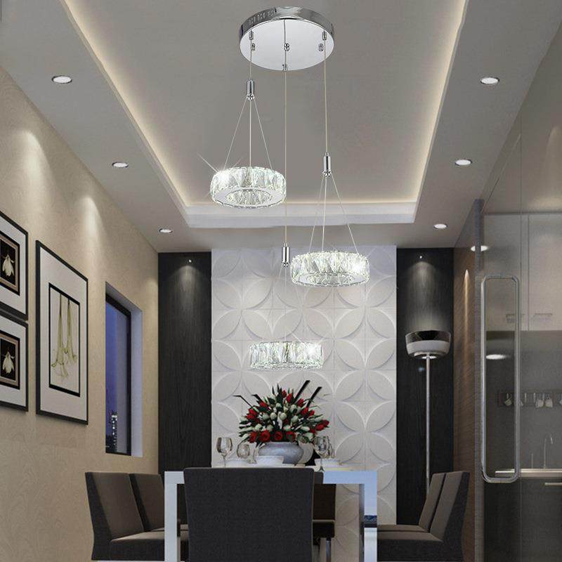 水晶餐厅灯三头吊灯创意大气简约现代水晶灯饭厅led圆形环形灯具