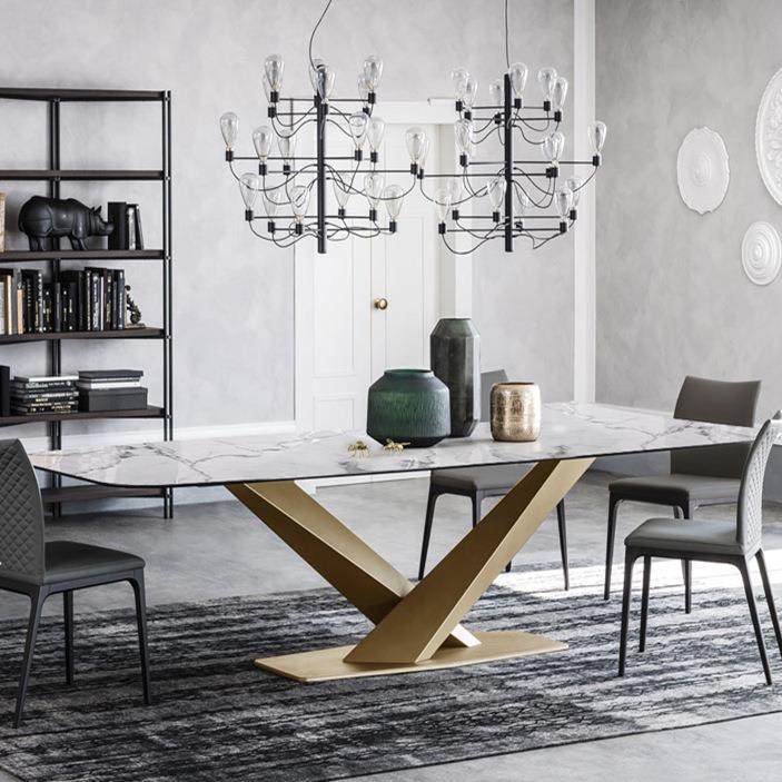 北欧大理石轻奢创意餐桌简约办公桌家用吃饭桌椅组合洽谈会议桌子