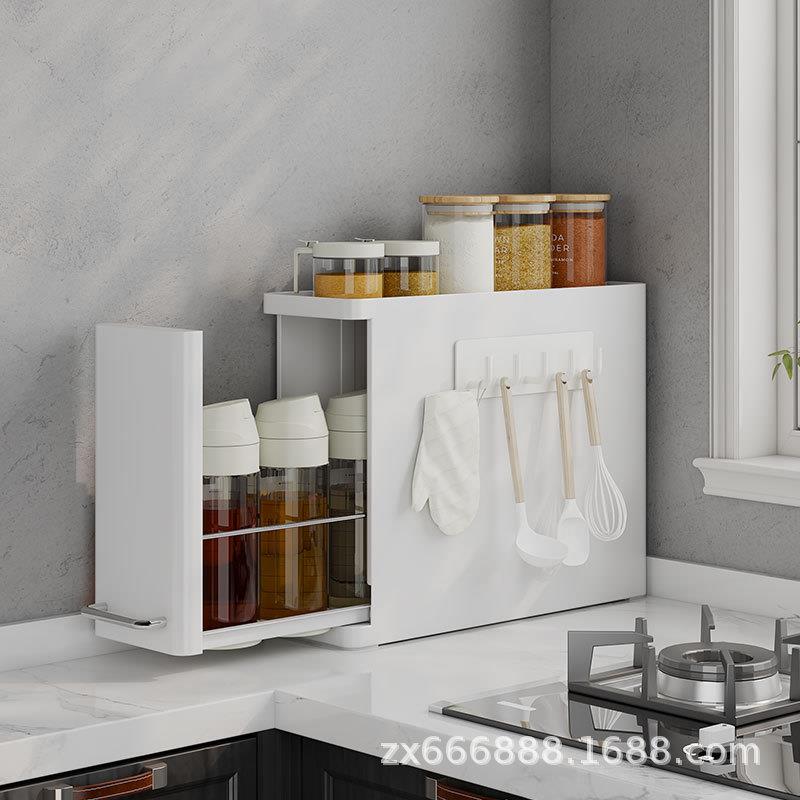 厨房调料品置物架防尘转角调味瓶储物柜抽拉式桌面收纳盒日韩