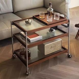 复中古滑轮沙发侧柜茶边几桌子玻璃小推餐车家用客厅置物架多功能