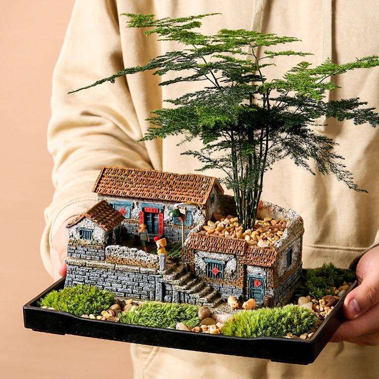 怀旧复古摆件客厅茶几庭院装饰工艺品桌面微景观摆设老房子模型