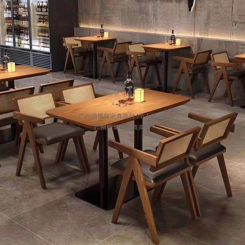 中古风实木餐桌家用简约饭桌客厅长桌子复古原木书桌白蜡木大板桌