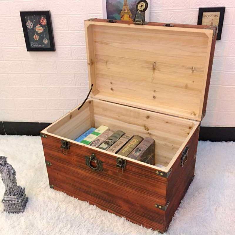 木箱子带锁储物箱实木收纳箱复古木盒子特大号长方形带盖木箱