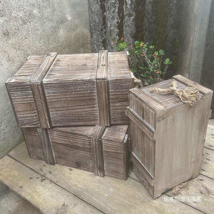 复古收纳箱装饰餐厅橱窗摆件拍摄道具园艺工具杂物整理箱带盖木箱