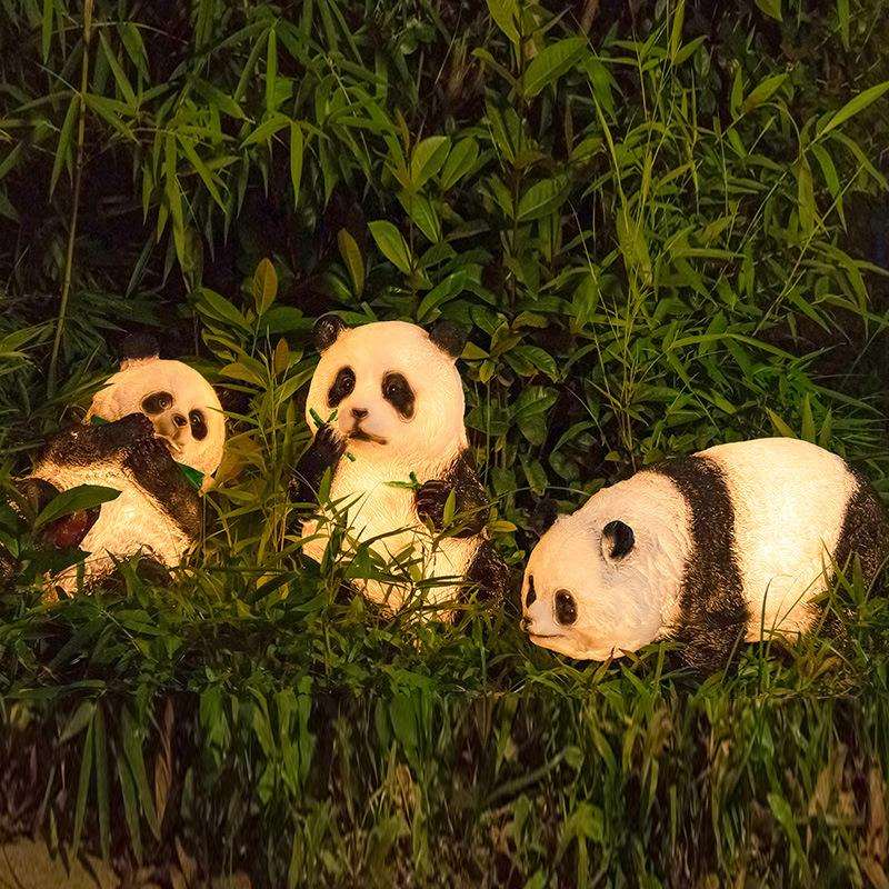 户外仿真太阳能熊猫灯花园装饰灯动物灯防水发光竹笋灯园林景观灯