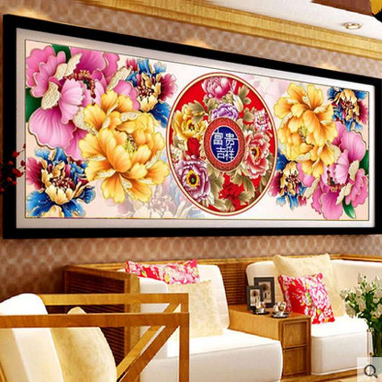 2米风景十字绣印花新款客厅花开富贵牡丹 丝线富贵吉祥十字绣