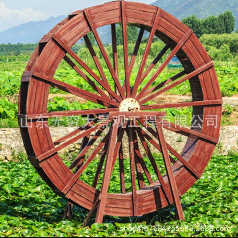 制作钢结构框架防腐木景观水车户外复古电动旋转公园水塘装饰摆件