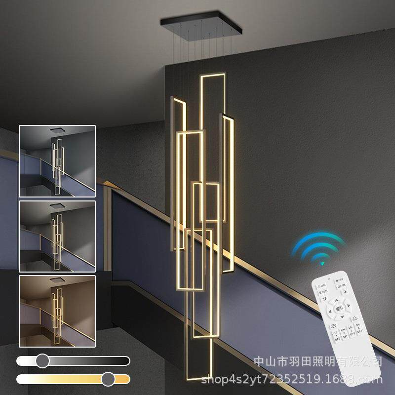 楼梯吊灯极简现代创意长方形别墅复式楼吊灯北欧轻奢loft客厅吊灯