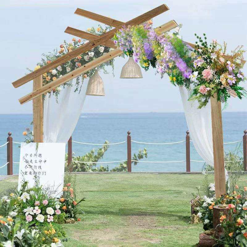 婚庆木质拱门森系户外婚礼花架架子木架木头草坪装饰道具背景布置